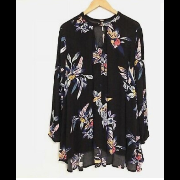 Free People Black Floral Tree Swing Tunic Dress EUC Size S - Picture 9 of 10